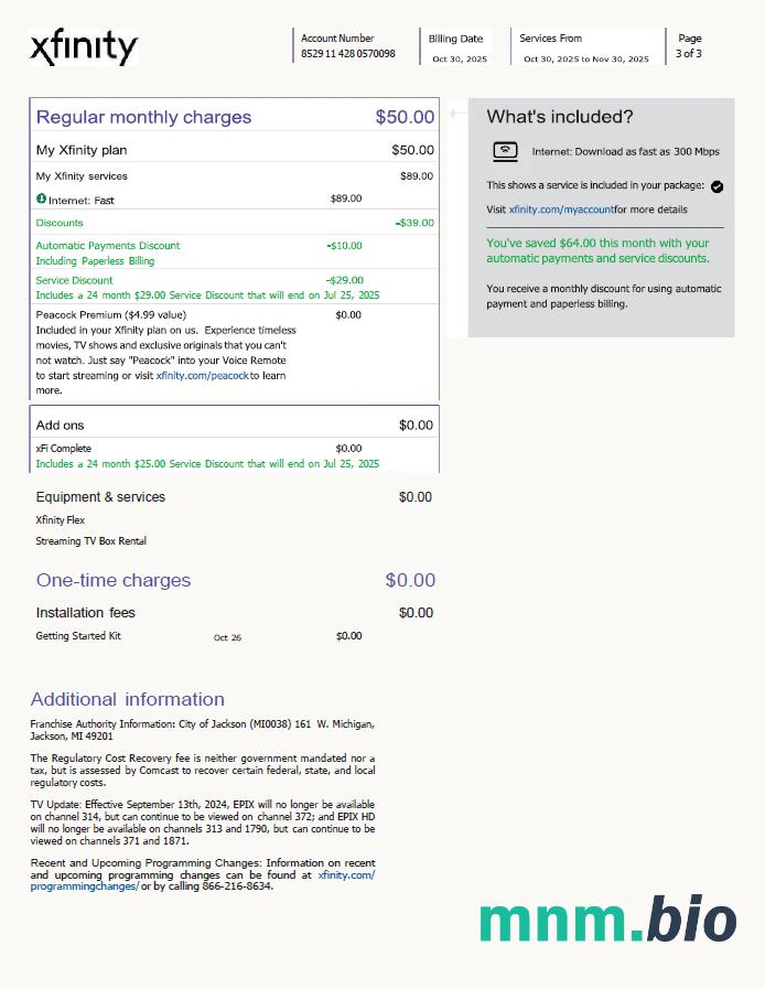 Szablon rachunku za media USA Xfinity w formatach Word i PDF, 3 strony, Wersja 4, 3. strona